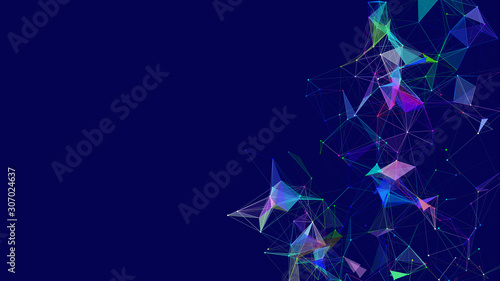 Colored polygonal space. Connection dots and lines structure. Digital background. Triangular futuristic business wallpaper. Vector Illustration