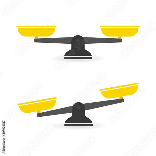 Set of scales. Bowls of scales in balance, an imbalance of scales. Libra, vector illustration