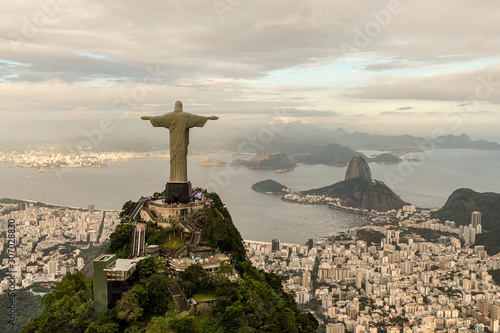 Aerial view of Rio de Janeiro with Christ Redeemer statue