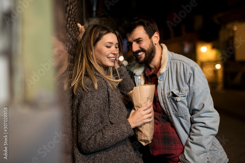 Close up of a young couple enjoying time together in the city