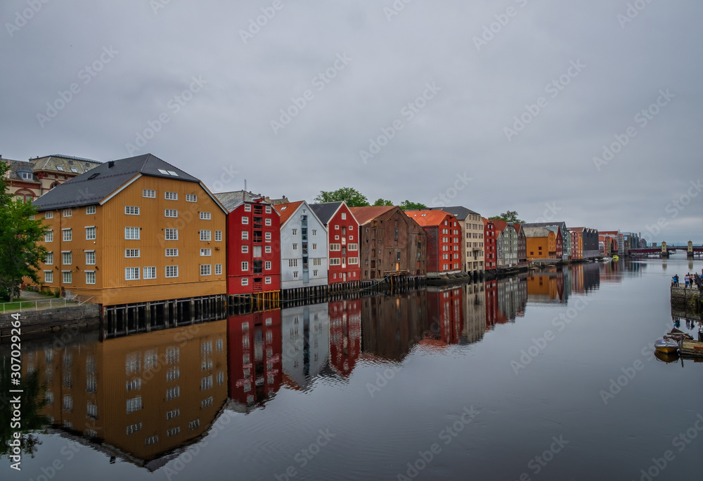 Cityscape of Trondheim, Norway - architecture background in july 2019