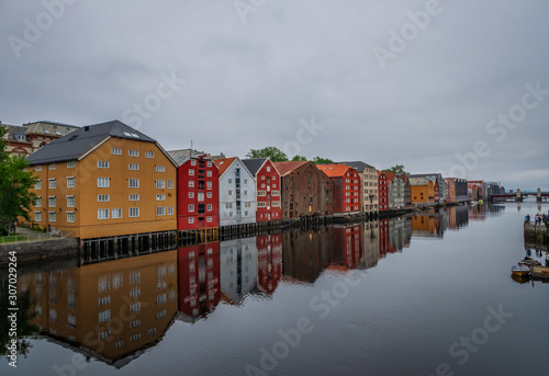 Obraz na płótnie Cityscape of Trondheim, Norway - architecture background in july 2019 w salonie