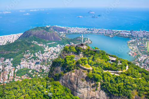 Beautiful aerial view of Rio de Janeiro city with Rodrigo de Freitas Lagoon  from the helicopter ride - Rio de Janeiro, Brazil photo