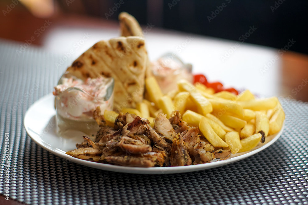 Gyros on a restaurant table Gyros on a restaurant table