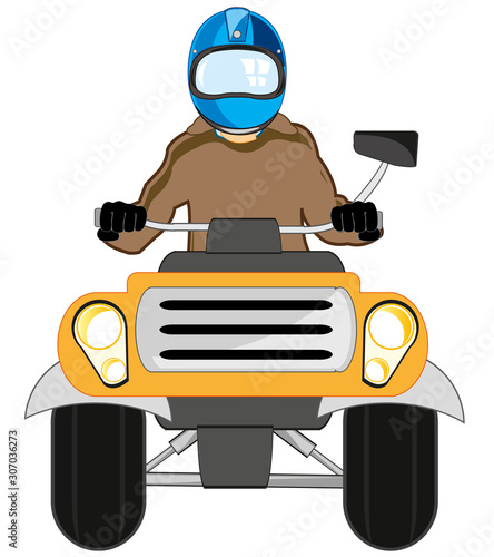 Man on quadricycle type frontal on white background is insulated