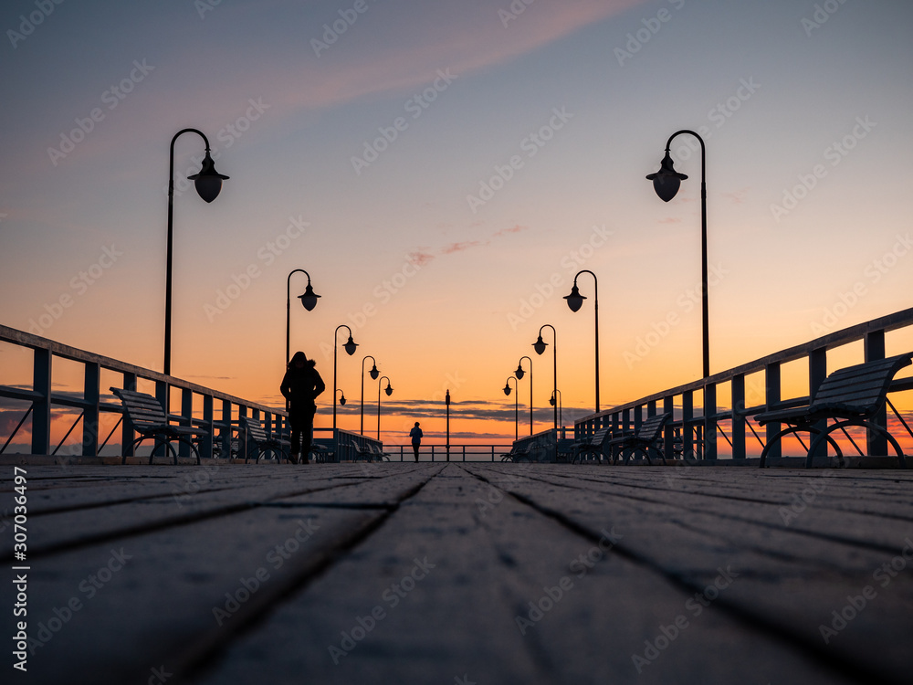 Frosted pier at sunrise