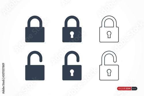 Padlock Icons Set isolated on white background. Flat Vector Icon Design Template Element
