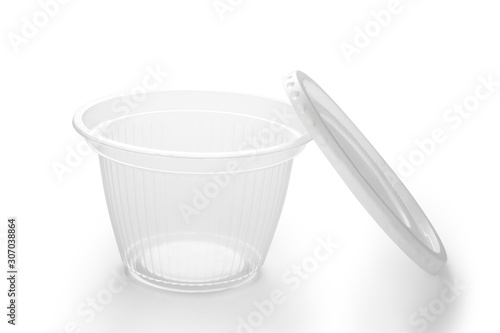 Empty plastic bowl with lid isolated on white background