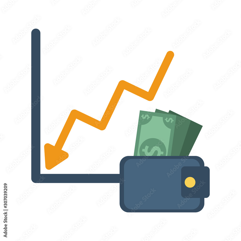 wallet with bills money dollars and statistics graphic wallet with bills money dollars and statistics graphic
