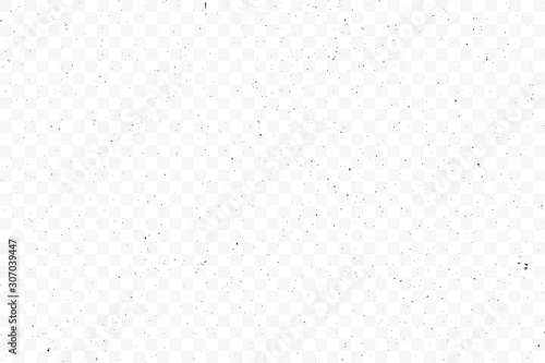 Texture grunge chaotic random pattern on transparent background. Monochrome abstract dusty worn scuffed background. Spotted noisy backdrop. Vector.