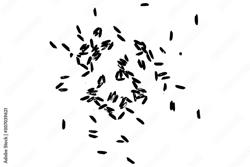 White rice random pattern background. Rice seeds on white background. Silhouette of flakes, spread on the flat surface or table. Top view. Vector. White rice random pattern background. Rice seeds on white background. Silhouette of flakes, spread on the flat surface or table. Top view. Vector.