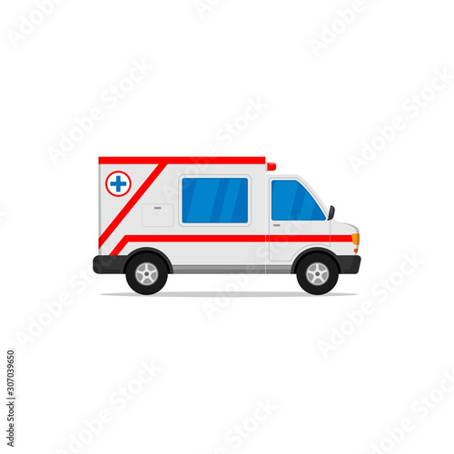 flat design red striped white ambulance