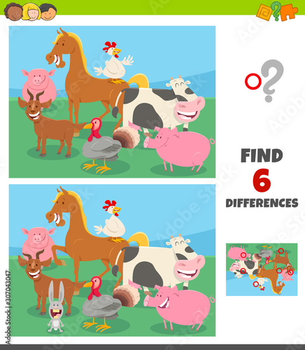 Fototapeta Naklejka Na Ścianę i Meble -  differences game with farm animal characters group