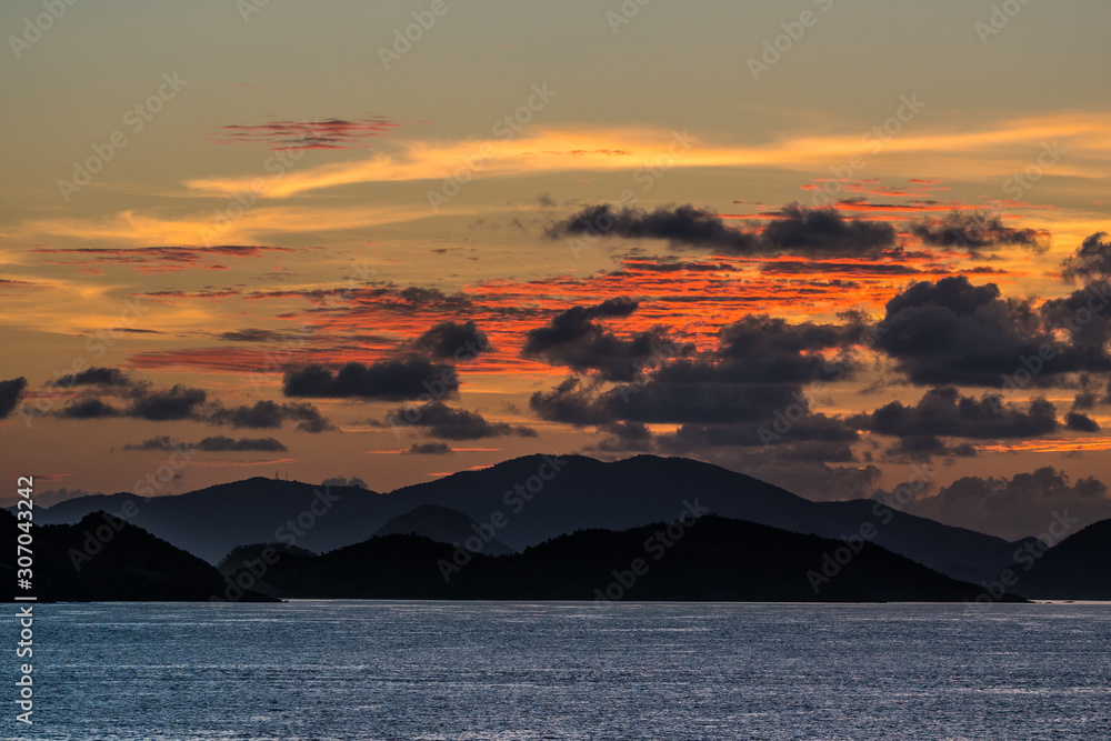 Sunrise over Virgin Islands in Caribbean Sea