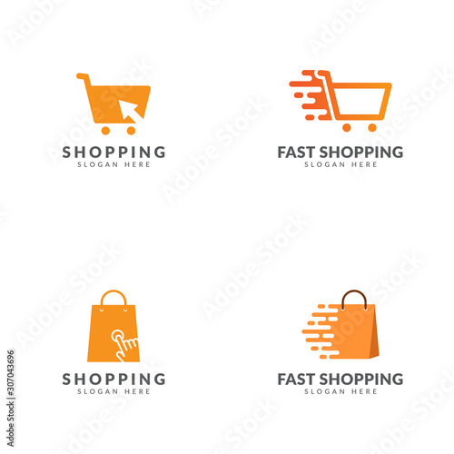 Shopping logo template collection, shopping basket, shopping bag, speed, arrows vector design