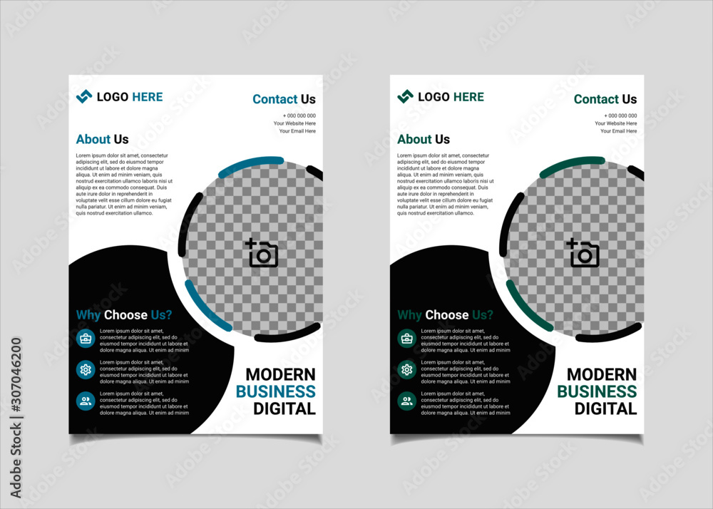 Business flyer template vector design, A4 brochure template blue and teal geometry shapes used for business poster layout, IT Company flyer, corporate banners, and leaflets