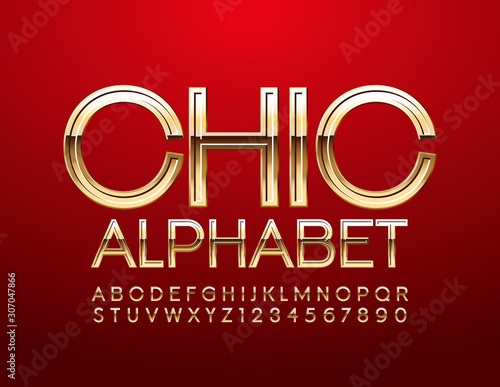 Vector Chic Golden Alphabet. Luxury Slim Font.
