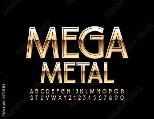 Vector chic Golden Font. Luxury Metallic Alphabet Letters and Numbers.