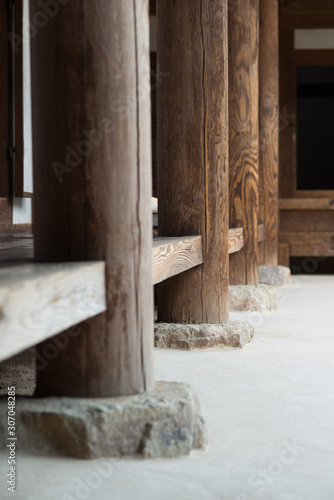 Foundation stone and column in traditional Korean house.