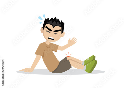 Boy having a wound on his leg.