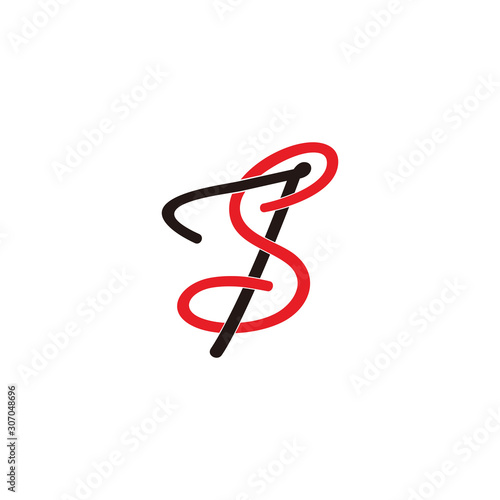 letter st thread ribbon symbol logo vector