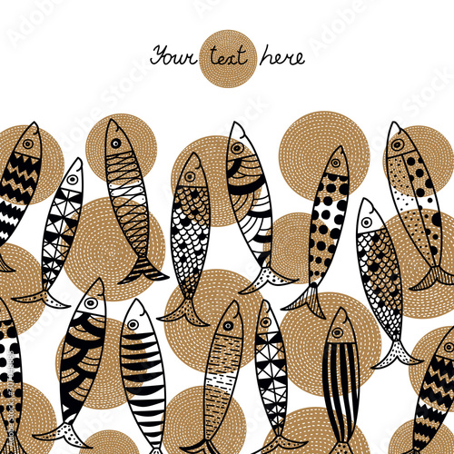 Lovely sardines. Postcard with fish.