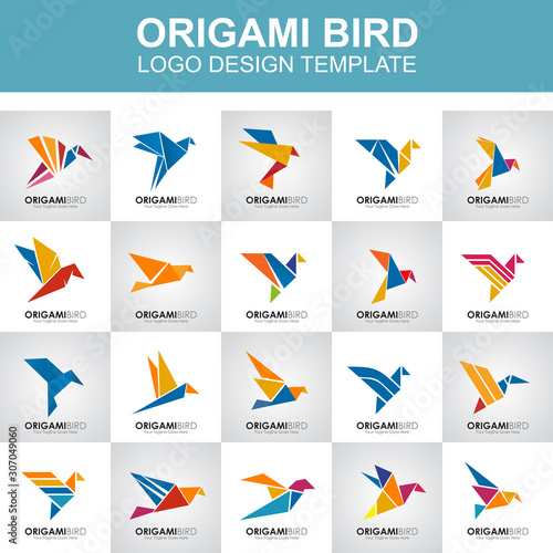 Origami bird icon logo design template