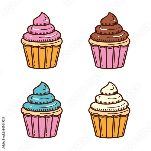 Cute cupcake vector illustration isolated on white background. Cupcake doodle 
