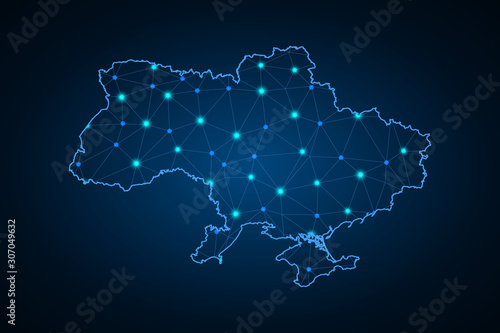 Map of Ukraine. Wire frame 3D mesh polygonal network line, design sphere, dot and structure. communications map of Ukraine. Vector Illustration EPS10.
