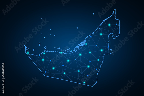 Map of United Arab Emirates. Wire frame 3D mesh polygonal network line, design sphere, dot and structure. communications map of United Arab Emirates. Vector Illustration EPS10.