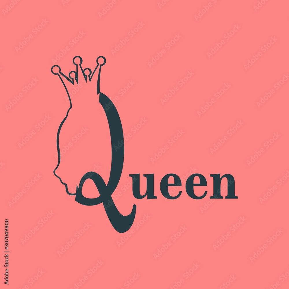 Obraz premium Vintage queen silhouette. Medieval queen profile. Elegant silhouette of a female head. Fashion branding emblem. Royal emblem with Q letter