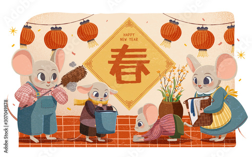 Rat family doing Spring cleaning