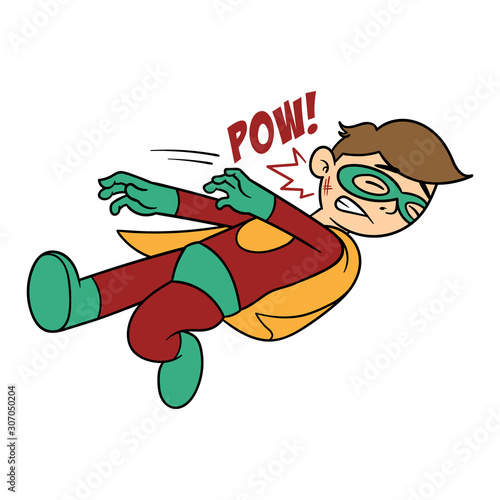 Cartoon Superhero Getting Hit Illustration