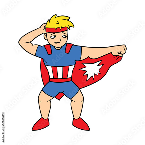 Cartoon Superhero With Ripped Cape Illustration