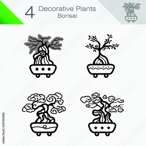 Bonsai japanese decorative plants and illustration