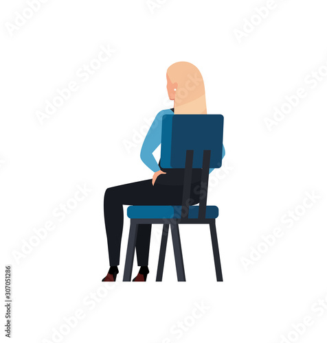 back business woman sitting in chair isolated icon vector illustration design