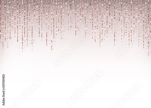 Luxury holiday background with rose gold glitter confetti.