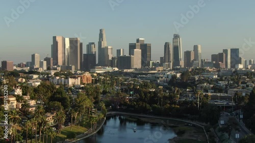 Wallpaper Mural Echo Park Lake Los Angeles Downtown Sunset Skyline Aerial Shot Descend Torontodigital.ca