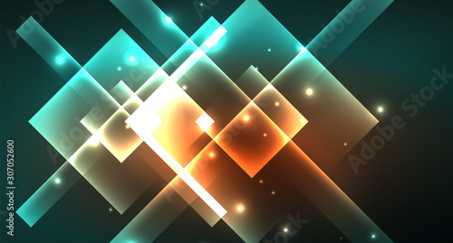 Neon geometric abstract background in hipster style on light background. Space retro design. Color geometric pattern. Square shape abstract background.