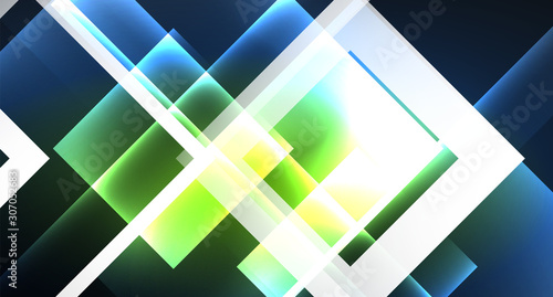 Neon glowing techno square rectangle lines  blue hi-tech futuristic abstract background