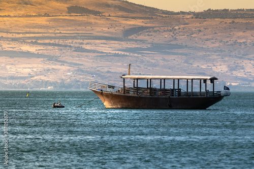 Photos Boat in the Sea of Galilee in early morning