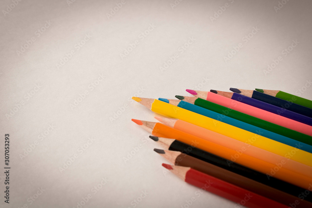 A set of colored pencils. Isolated on white background. Selective focus. A set of colored pencils. Isolated on white background. Selective focus.