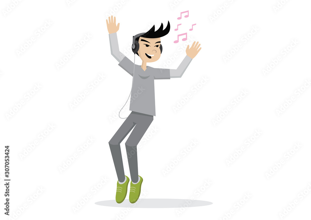 Man with dancing to music with headphones. Man with dancing to music with headphones.