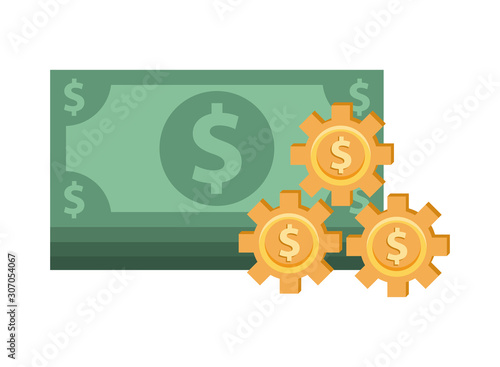 bills money with gears dollars
