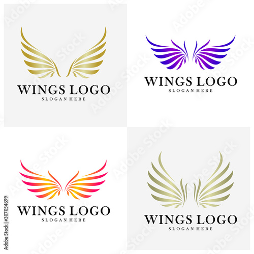 Set of Luxury Wings Logo Design Vector Template. Icon Symbol. Illustration