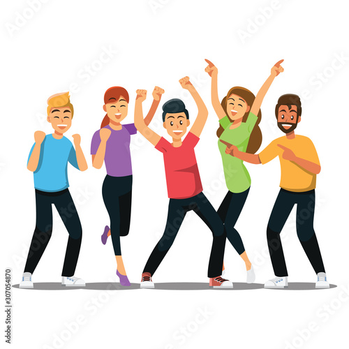 Happy group of teen University student .Vector illustration cartoon character.