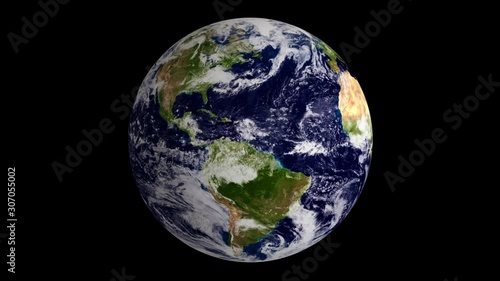 The planet earth globe rotates as a blue marble in space in this seamless motion loop video