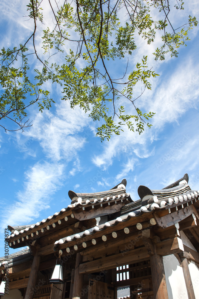 Korean traditional tiled roof, ancient architecture of palace. Korean traditional tiled roof, ancient architecture of palace.