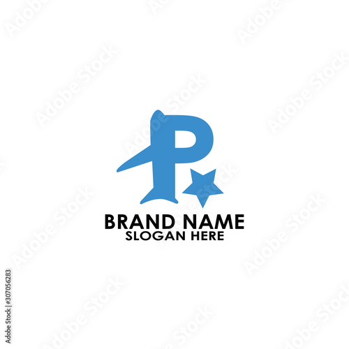 logo letter p with icon airplane vector design