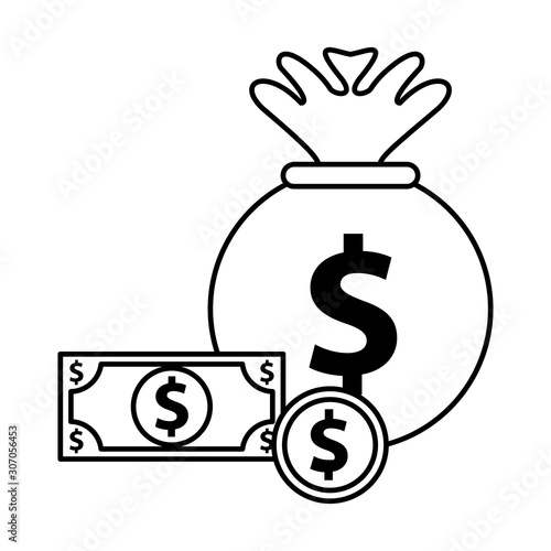 bill and coin in bag money dollars